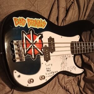 Custom Black Electric Bass Guitar with Stickers
